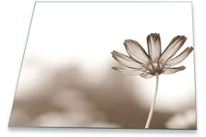 DECORWELT Herdabdeckplatte Abdeckung Ceranfeld Abdeckplatte Schneidebrett 1-Teilig 60x52 Blumen Grau Spritzschutz Glasplatte Ceranfeldabdeckung Schutz Kochplatten Herdschutz Sicherheitsglas Glasschneidebrett