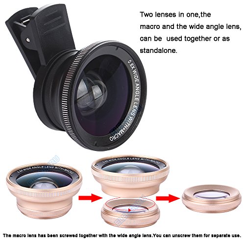 Elecguru HD clip-on kit obiettivo, universale 18 x Zoom teleobiettivo + 12.5 x super macro lens + 0.6 x Grandangolo per iPhone 7/6s/6 Plus/5/4, Samsung, HTC e altri smartphone