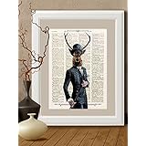 Kunstdrucke, Hirsche, Damwild, Rehe, Herz auf Antike Buchseite,#HI04