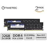 Timetec Hynix IC 32GB Kit (2x16GB) DDR4 2133MHz PC4-17000 Unbuffered Non-ECC 1.2V CL15 2Rx8 Dual Rank 288 Pin UDIMM Desktop Memory Ram Module Upgrade (32GB Kit (2x16GB))