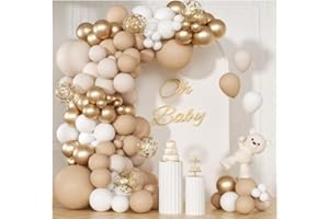 QIFU Gold and Beige Balloon Arch Kit, 114pcs Gold and White Balloons Arch Kit with Cream Nude Beige Balloons for Birthday Party Decoration, Baby Shower Decorations, Prom, Wedding, Anniversary