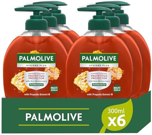Palmolive Sapone Liquido Mani Hygiene Plus Protettivo 12 x 300ml I con Antibatterico Naturale I Ingredienti al 95% di origine naturale* I Con estratto di propoli I Dermatologicamente testato