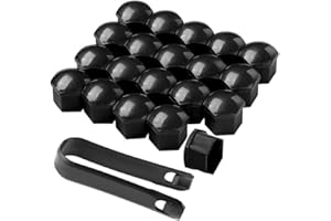 QitinDasen 20 Sztuk 17 mm Pokrywa Nakrętka Koła, Uniwersalny Osłona Śruby Piasty Samochodu, Sześciokątny Czapka Nakrętka Opony z Narzędzie do Usuwania (Czarny)