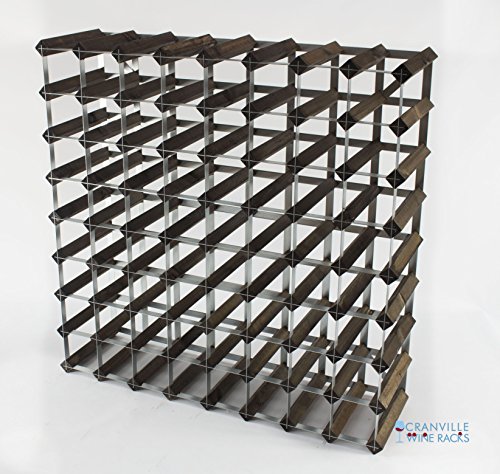 Classic 72 bottle dark oak stained wood and galvanised metal wine rack self assembly