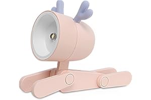 SYDE Night Light Desk Lamp Cute Small Phone Holder, Dog/Deer Shape Mini LED Portable Reading Decor Table Lamp for Kids Students Night Study and Bedroom Bedside (Deer-Pink)