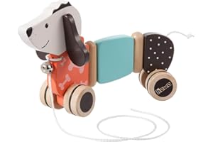 howa cane da tirare da 1 anno - cane da tirare in legno, cane da tirare con campana, gomme adatte al pavimento, cane da tirare in legno, giocattolo per bambini 6015