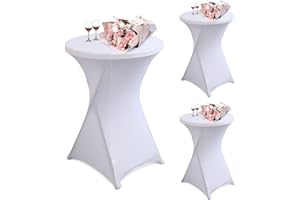 Onezebra 3 Pièces Housse de Table de Bar Escamotable Stella avec Pochette Antidérapante,Housse de Table de Bar Amovible et Lavable pour Tables de Cocktail de Bar Restaurant Mariage ø 80-85cm (Blanc)