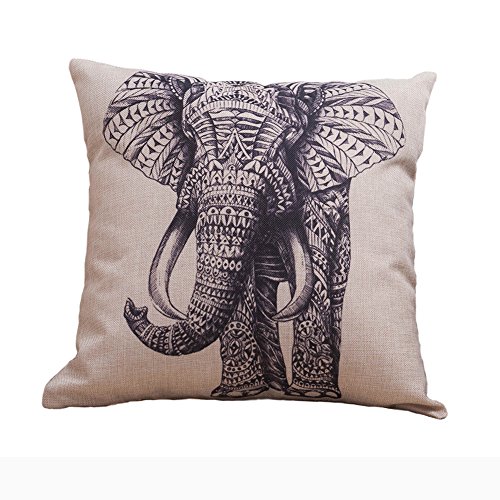 Generic Elefant Werfen Kopfkissenbezug Kissenbezug 45cmx45cm mit Reißverschluss aus Baumwolle und Leinen in 3 modernen Farben (Schwarz Elefant)