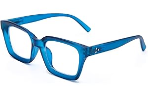 Amorays Lesebrille Oversize Square Frame Vintage mit Anti-Licht Blau Linsen Reißverschluss Feder Brille Presbypia Leser für Damen Herren 6561NEW（blau,+1.5）
