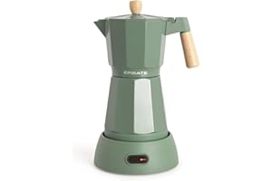 CREATE / THERA MOKA ELECTRIC/Cafetière italienne électrique vert sauge/Fonction maintien au chaud, 300 ml, capacité de 6 tasses, conserve la chaleur, base 360º, facile à nettoyer et sans BPA, 480W