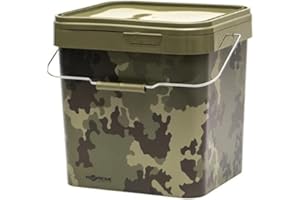 Korda Bucket Light Kamo, 17L, Durable Plastic, Custom KAMO Camouflage, Sealable Lid, Raised Lip, Easy Stack, Square Design
