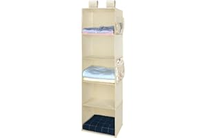 MaidMAX Étagère Suspendue Pliable, Etagere Rangement, Organiseur Placard de Rangement, Organiseur de vêtement, Armoire Meuble de Rangement avec 4 Poches Latérales, Beige, 30,5x29x106cm