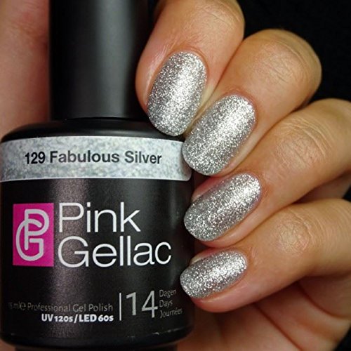 Pink Gellac Gel-Nagellack, Farbe 129 Fabulous Silver, UV-/LED-härtend, 15 ml