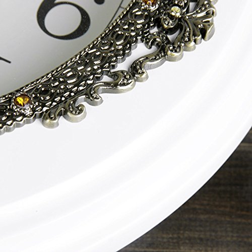 HENSE 13-Zoll-Antik Retro Dekorative Holz Uhren Ultra-Mute Silent-Quarz-Uhrwerk aus Holz Wanduhr mit Schaukel Pendel HP06 (Weiß) - 3