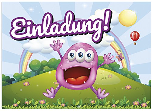 16 Einladungskarten zum Kindergeburtstag - Niedliches Monster - für Kinder, Jungen, Mädchen,Feier Geburtstagseinladungen im Set