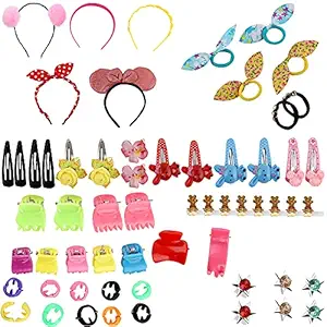 NAKAS Baby Hair Band; Mix Style Tic Tac; Hair Clips; Pin; Elastics Ponytail Holder Hair Accessories for Girls; 60 Pieces/Set (Multicolour)