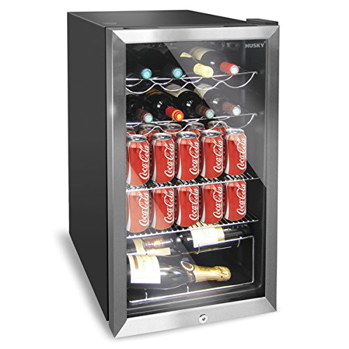 Husky HUS-HM39 Personal Wine Refrigerator/Chiller 150L, Chrome Door Effect, Black