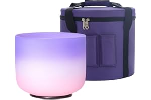 KVKA Frosted Crystal Singing Bowl - B Note Crown Chakra - 8 inch with Carrying Case - Rainbow