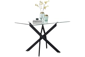 GOLDFAN Modern Glass Dining Table Rectangle Black Chrome Legs Kitchen Living Room Dining Table for Home Office Lounge