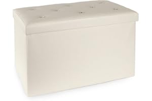 Caritex Panca Rettangolare Pouf Contenitore Ottoman in Simil Pelle con Strass Y946 Panna