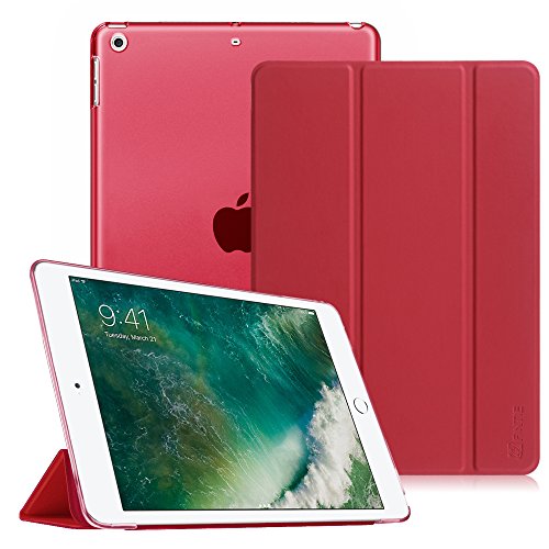 Fintie iPad 9.7 Zoll 2017 Hülle - Ultra Slim Superleicht Schutzhülle mit Lichtdurchlässig Rückseite Abdeckung Smart Cover Case Tasche mit Auto Schlaf / Wach und Standfunktion für Apple iPad 2017 Neue Modell, Rot