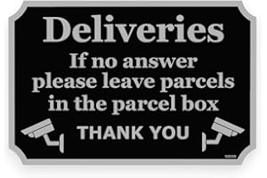 Sticker Gold - 12cm DELIVERIES PARCEL BOX NOTICE Self Adhesive Stickers - Sign, Front Door, Courier, Postman, Black/Grey SG035