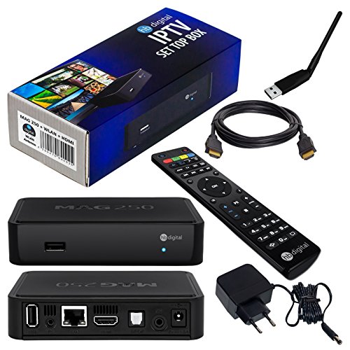 MAG 250 Original IPTV SET TOP BOX Multimedia Player Internet TV IP Receiver + Großer WLAN Stick + HB Digital HDMI Kabel