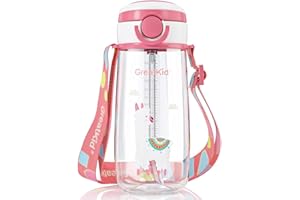 BUNNYTOO 500ml Trinkflasche mit Strohhalm-BPA Free Trinkflasche, Trinkflasche Kinder Auslaufsicher,Tritan Sportflasche Kinder,One Click Flip Lid,Kinder Flasche mit niedlichem Design für Mädchen & Jungen-Rosa