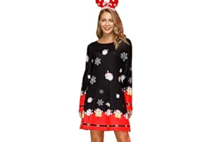 For G and PL Women Christmas Long Sleeve Xmas Printed Casual A-Line Dress S-XXL