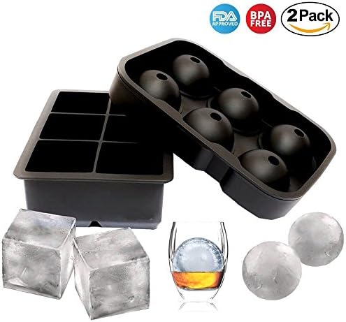MaLivent Silicone Ice Cube Tray, Set of 2 Premium Ice Maker Molds, Make 5cm Ice Balls & 4.8cm Slow Melting Cubes. Perfect for Spirits, Dog & Cat Ice Toy