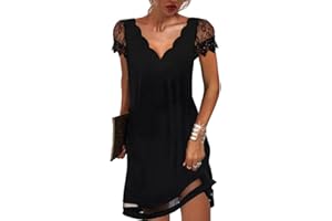 Onsoyours Femmes Robe Soirée Moulante Manches Courtes Transparentes en Tulle Robe Crayon Décontractée Sexy Col en V Portefeuille Dress Robes De Cocktail Party Soirée