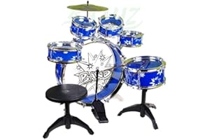 Percussion batterie pour enfants, batterie avec tabouret et 2 baguettes, batterie pour batterie, batterie pour enfant - set batterie pour batterie 9-tlg - BLEU