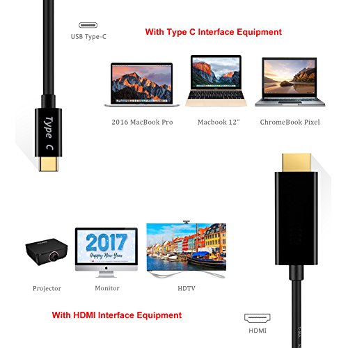 USB 3.1 Typ-C zu HDMI Kabel für MacBook Pro, MacBook, ChromeBook Pixel, Samsung Galaxy S8 / S8 Plus und mehr. Thunderbolt 3 Kompatibel, [DEMEDO] USB C zu HDMI Kabel – 3m / 10f - 4