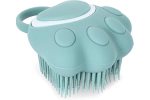 TIESOME Cepillo de Baño para Perros y Gatos, Dispensador de Champú de Silicona, Suave Cepillo de Ducha para el Lavado de Mascotas de Pelo Corto y Largo (Azul en forma de pata)