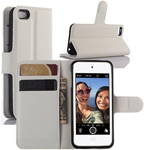 HualuBro iPod Touch 5th / 6th Gen Case, iPod Touch 5/6 Case, Premium PU Leather Wallet Flip Folio Shockproof Phone Case Cover with Card Slots for Apple iPod Touch 5th / 6th Generation (White)