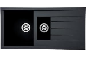 Respekta Houston Mineralitespüle in Schwarz / 1,5 Becken Einbauspüle in 100 x 50 cm / Spülbecken geeignet für Unterschränke ab 60 cm Breite