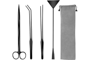 ZHAOYAO Aquarium Aquascape Tools Kit, Coolrunner 4 in 1 Anti-Rust Aquatic Plant Aquascaping Tool Stainless Steel Tweezers Scissors Spatula for Aquarium Tank Clean Fish Tank Aquascape Tools Set (Black)