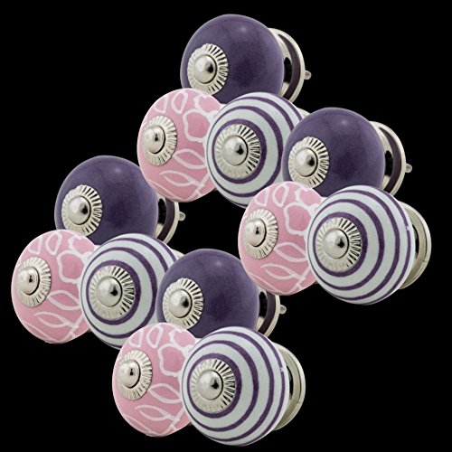 Möbelknopf Möbelknauf Möbelgriff Set JK0240 12er lila rosa 03018 Keramik Porzellan handbemalte Vintage Möbelknöpfe für Schrank, Schublade, Kommode, Tür – Jay Knopf - 2