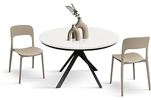 PAZZO DESIGN Tavolo Rotondo Allungabile Karem, Tavolo Soggiorno, Tavolo Cucina, Gambe Incrociate Shangay Nere, Made in Italy, Bianco Frassinato, da 120 a 170 cm - id_1986