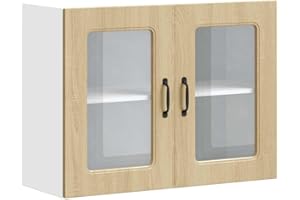 vidaXL Kitchen Wall Cabinet Kalmar Sonoma Oak - Engineered Wood, Glass Door Storage, 80x31x60 cm, Modern Design, Bedroom/Living Room Versatility