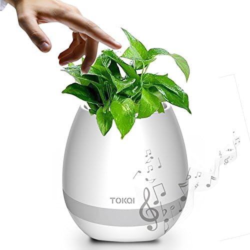LALILEI Music Flower Pot Smart Touch Music Plant Play Piano on a Real Plant Bluetooth Speaker Flowerpot Night Light Lamp Rechargeable for Office, Bedroom, Living Room (Without Plant) (White)