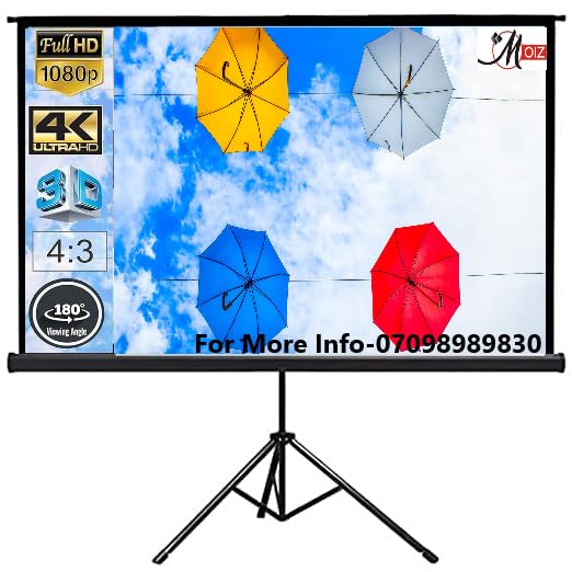 MOIZ Cineview 8 Ft - Width x 6 Ft - Height Tripod Projector Screen, Supports Full HD 1080 P, UHD-3D-4K-8K Technology, 120 Inch Diagonal 4:3 Ratio, Comes with Stand(White) Recently launched
