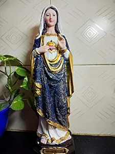 Breeze Handicrafts Imported Poly Marble Showpiece Sacred Heart Mary Statue for Home Decor Catholic Mary Figurine Big Size One Feet Blue [1]