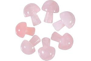 Lovionus89 7Pcs Crystal Mushroom Sculpture Stone Statue Figurine, Hand Carved Gemstone Mushrooms Crafts Healing Chakra Decor, Rose Quartz