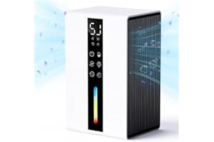 CURVAOP Deshumidificador Electrico Tanque 1,8L - Deshumidificador Bajo Consumo Ajuste Potencia, Sistema Anti-escarcha Integrado, 48H Temporizador Flexible & Luz RGB 7 Colores, Diseñado para Espacios Pequeños