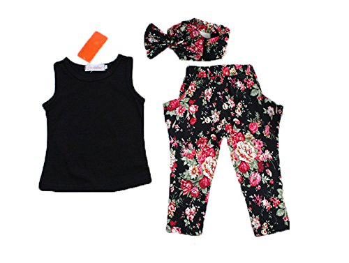 niceEshop(TM) Girl Pure Color Vest Small Broken Flower Hairband Harem Pants Set