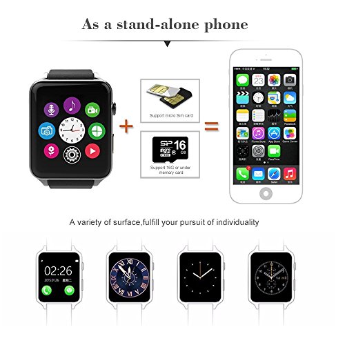 Smartwatch Yarrashop Phone Uhr mit Herzfrequenzmonitor Bluetooth Uhr Support SIM Watch Phone for Android Samsung Galaxy S3/S4/S5/Note2/Note3/Note4 HTC Sony LG Xiaomi Huawei ZUK and iPhone 5/5C/5S/6/6S Silber - 4