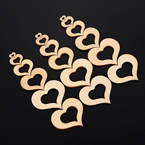 Satinior 100 Stück Hohles Holzherz Verschönerung Holz Herz Scheiben für Kunst Handwerk DIY, 5 Größen - 6