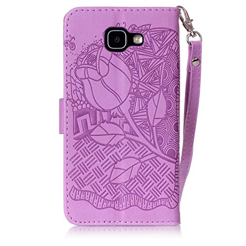 SKYXD für Samsung Galaxy A5 2016 A510F Hülle Leder Rose Blumen Drucken Muster,Brieftasche Klappbar Glitzer Strass PU Folio Schutzhülle [Kartenfach / Magnet / Standfunktion / Trageschlaufe] Inner Silikon Klapphülle mit [Handyanhänger + Eingabestift] 3 in 1 Zubehör Handy Tasche Etui for Samsung Galaxy A5 2016 A510F Bookstyle Flip Case Leather Cover With [Stylus and Dust Plug]- Violett - 5