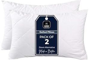 SK Stores Quilted Pillows- Hotel Quality Premium Hollowfibre Filled Pillows for Side, Stomach and Back Sleeper, Down Alternative Bed Pillow- 74cm x 48cm White (Pack of 2)